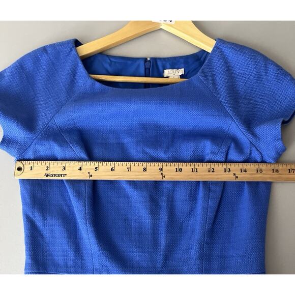 J Crew Basketweave Dress Size 2 Bright Grotto Blue Textured Pencil Career Office - Picture 5 of 8